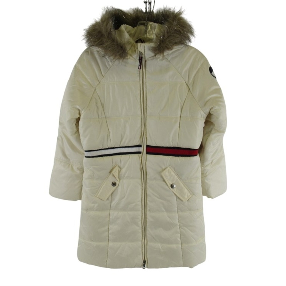 Tommy Hilfiger Kids Cream Puffer Coat with Fur Trim